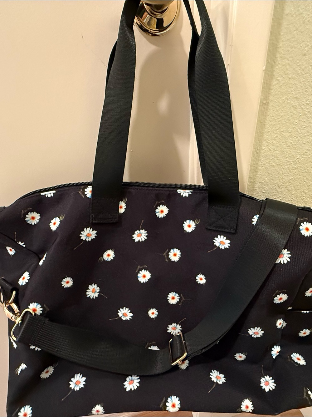 Black Daisy Print Travel Weekender Bag